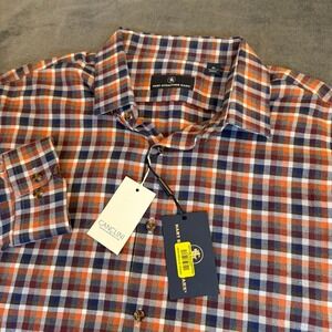 Hart Schaffner Marx Canclini Italian Fabric Plaid Shirt Mens XL Orange Navy NWT